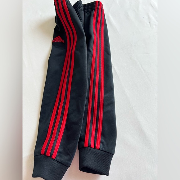 Adidas Track Pants Boys Size 18 Months Black with Red Logo Stripes Joggers - Picture 4 of 5
